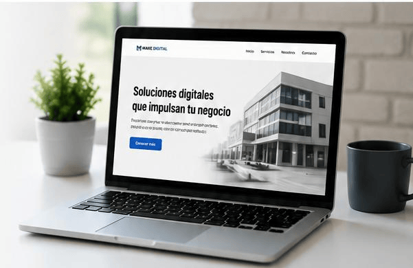 Sitio web profesional mostrado en una laptop