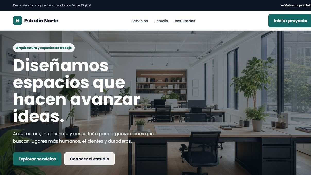 Vista completa de un sitio web corporativo