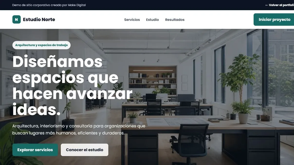 Vista completa de un sitio web corporativo