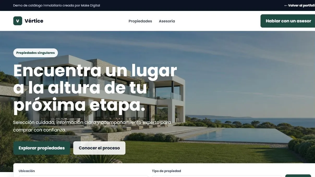 Vista completa de una web inmobiliaria premium